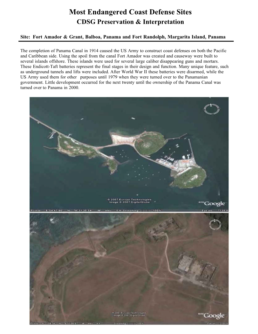 Most Endangered Coast Defense Sites CDSG Preservation & Interpretation