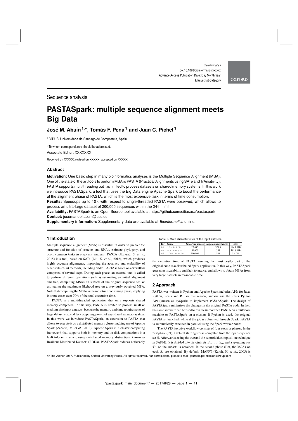 Pastaspark: Multiple Sequence Alignment Meets Big Data José M