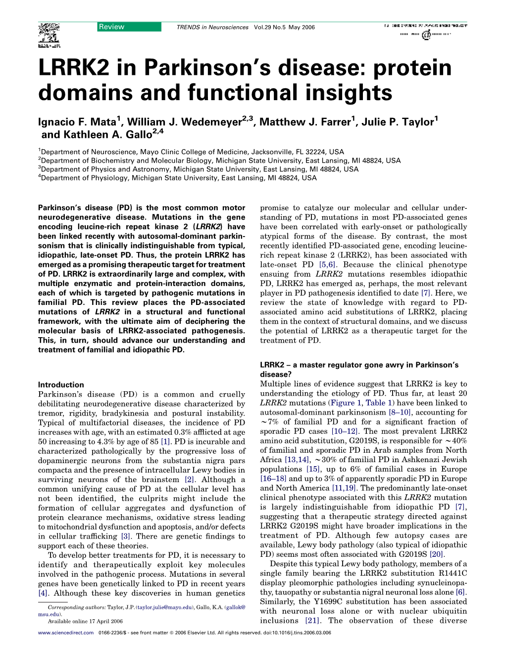 LRRK2 in Parkinson's Disease