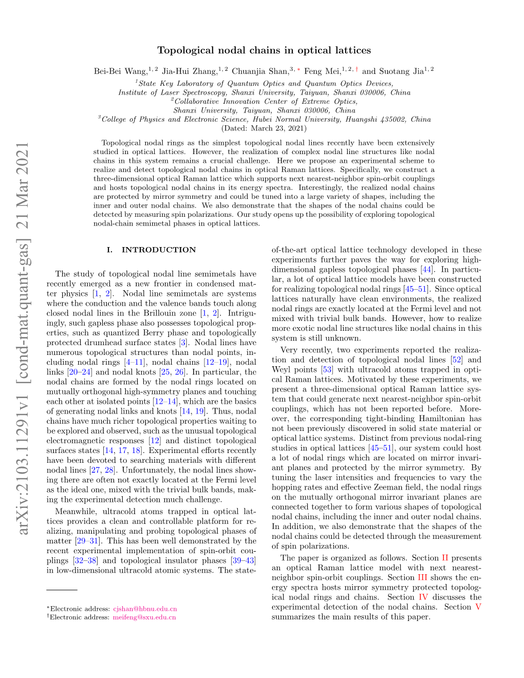 Arxiv:2103.11291V1 [Cond-Mat.Quant-Gas] 21 Mar 2021 Nodal Chains Could Be Detected Through the Measurement Matter [29–31]