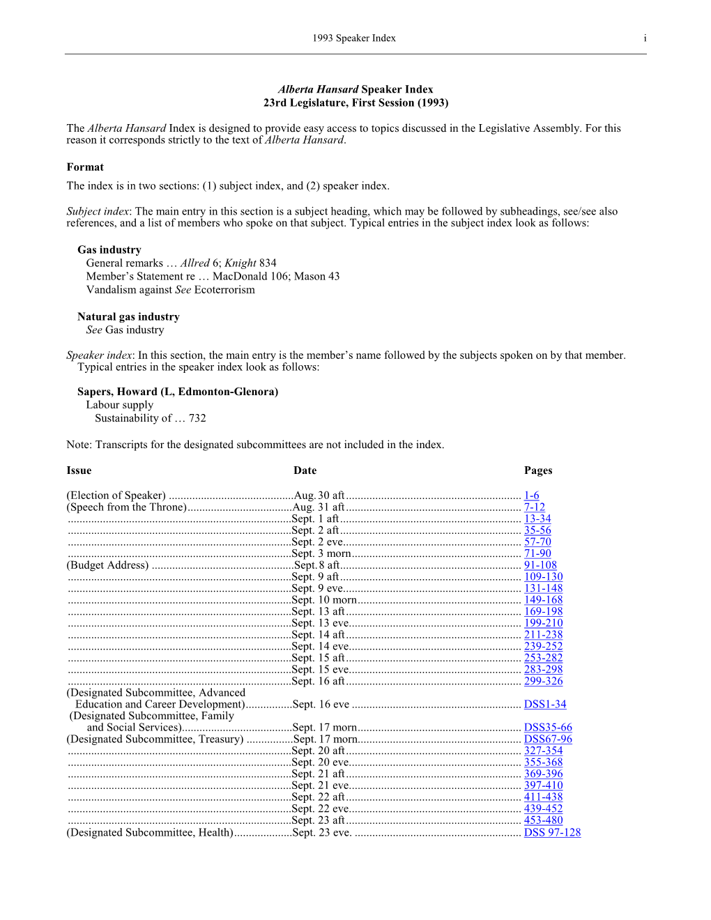 Subject Index, and (2) Speaker Index