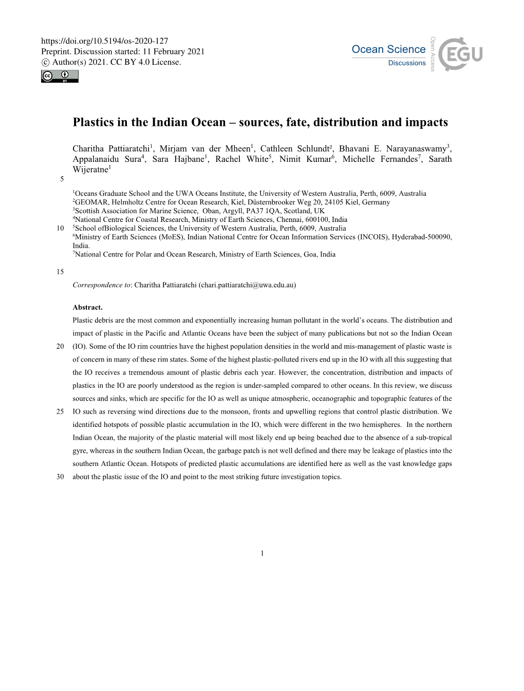 Plastics in the Indian Ocean – Sources, Fate, Distribution and Impacts