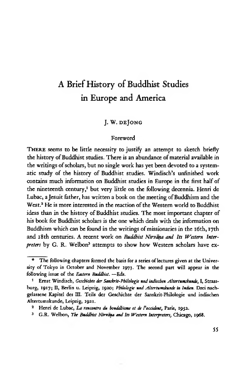 A Brief History of Buddhist Studies in Europe and America