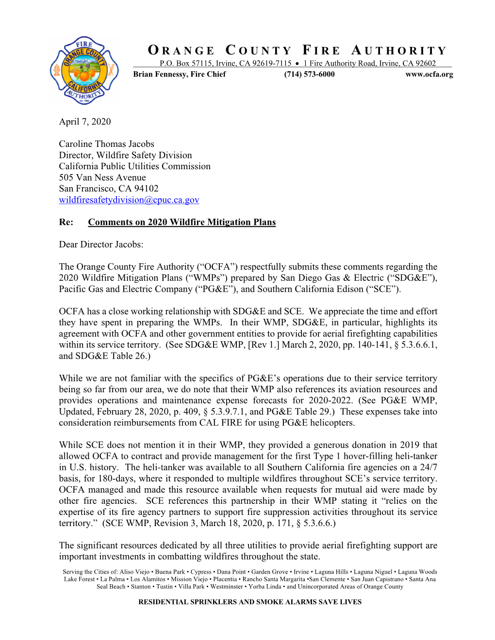 OCFA WMP Comments 4-7-20.Pdf