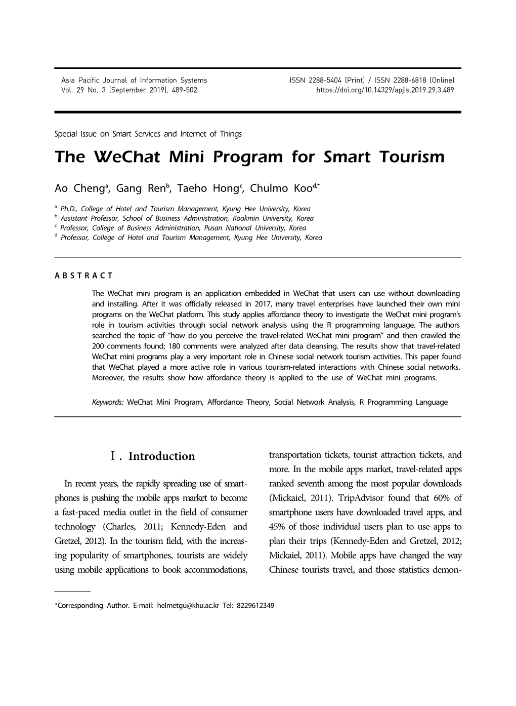 The Wechat Mini Program for Smart Tourism