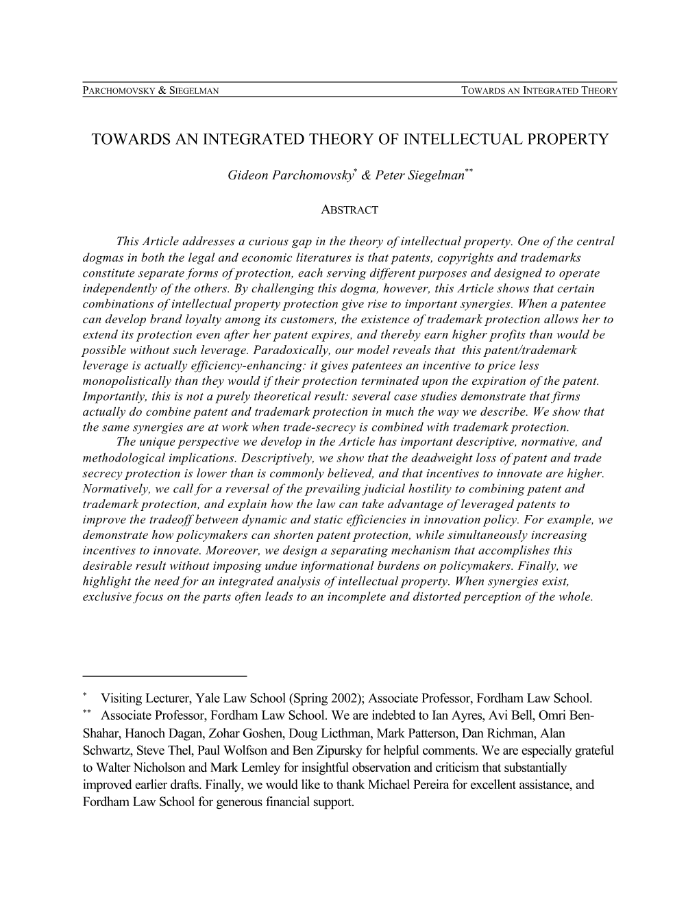 Towards an Integrated Theory of Intellectual Property