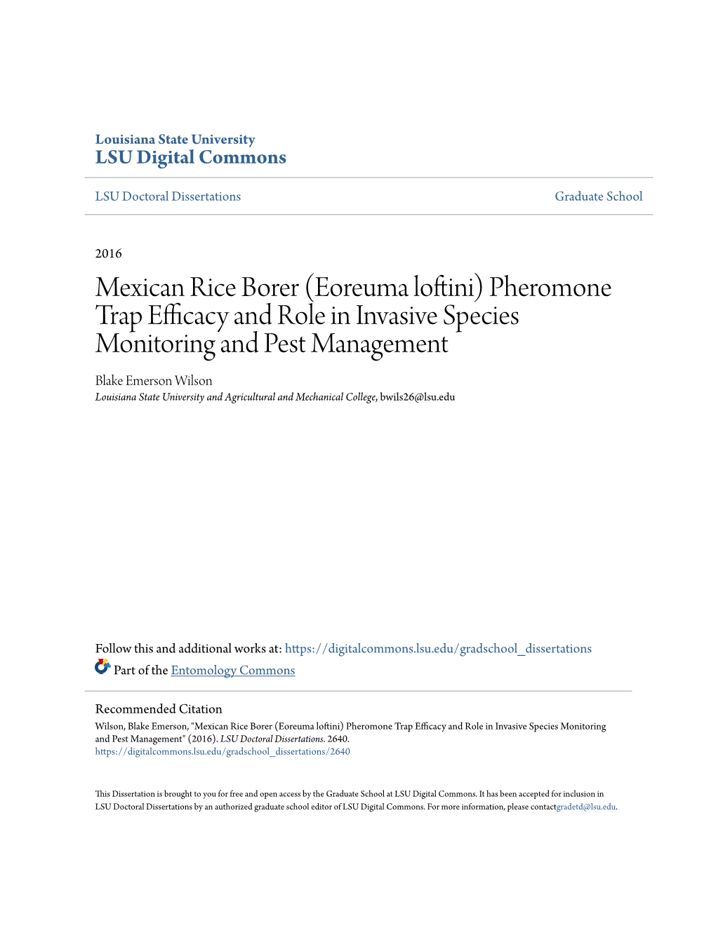 Mexican Rice Borer (Eoreuma Loftini) Pheromone Trap Efficacy and Role