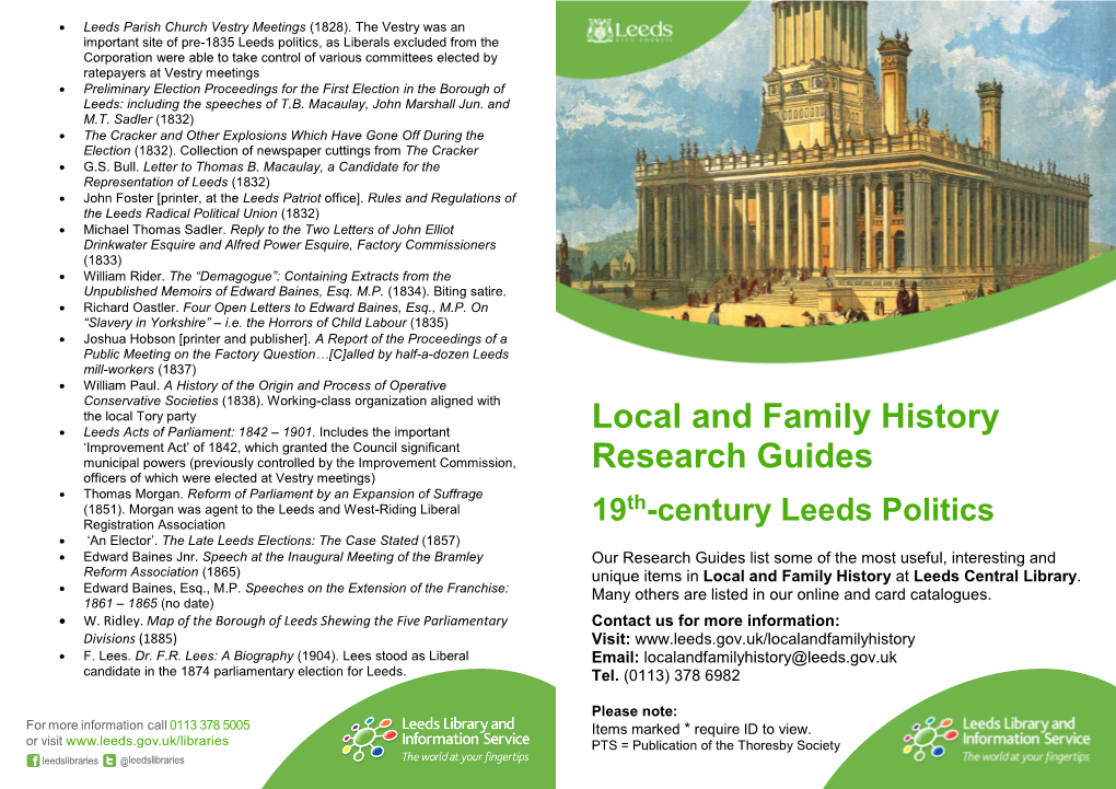 Local and Family History Research Guides 19Th-Century Leeds Politics