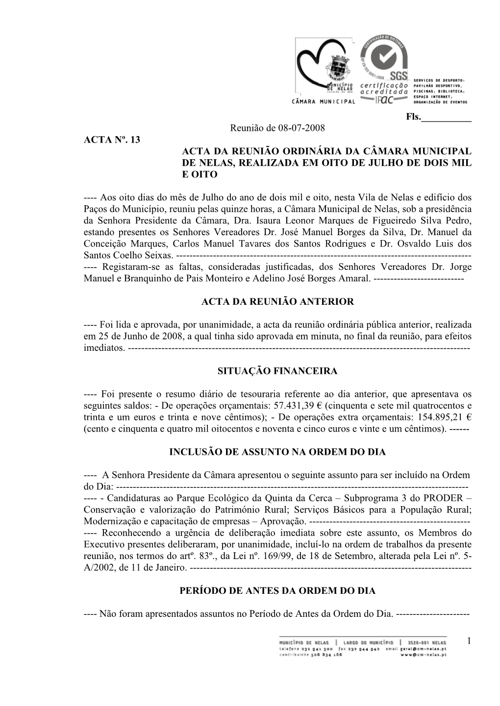 Reunião De 08-07-2008 1 ACTA Nº. 13