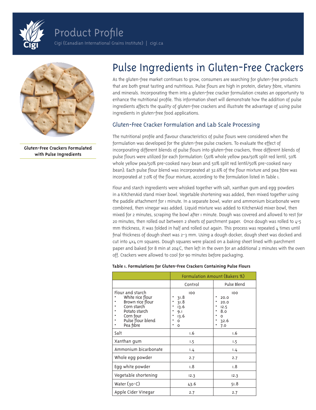 Product Profile Pulse Ingredients in Gluten-Free Crackers