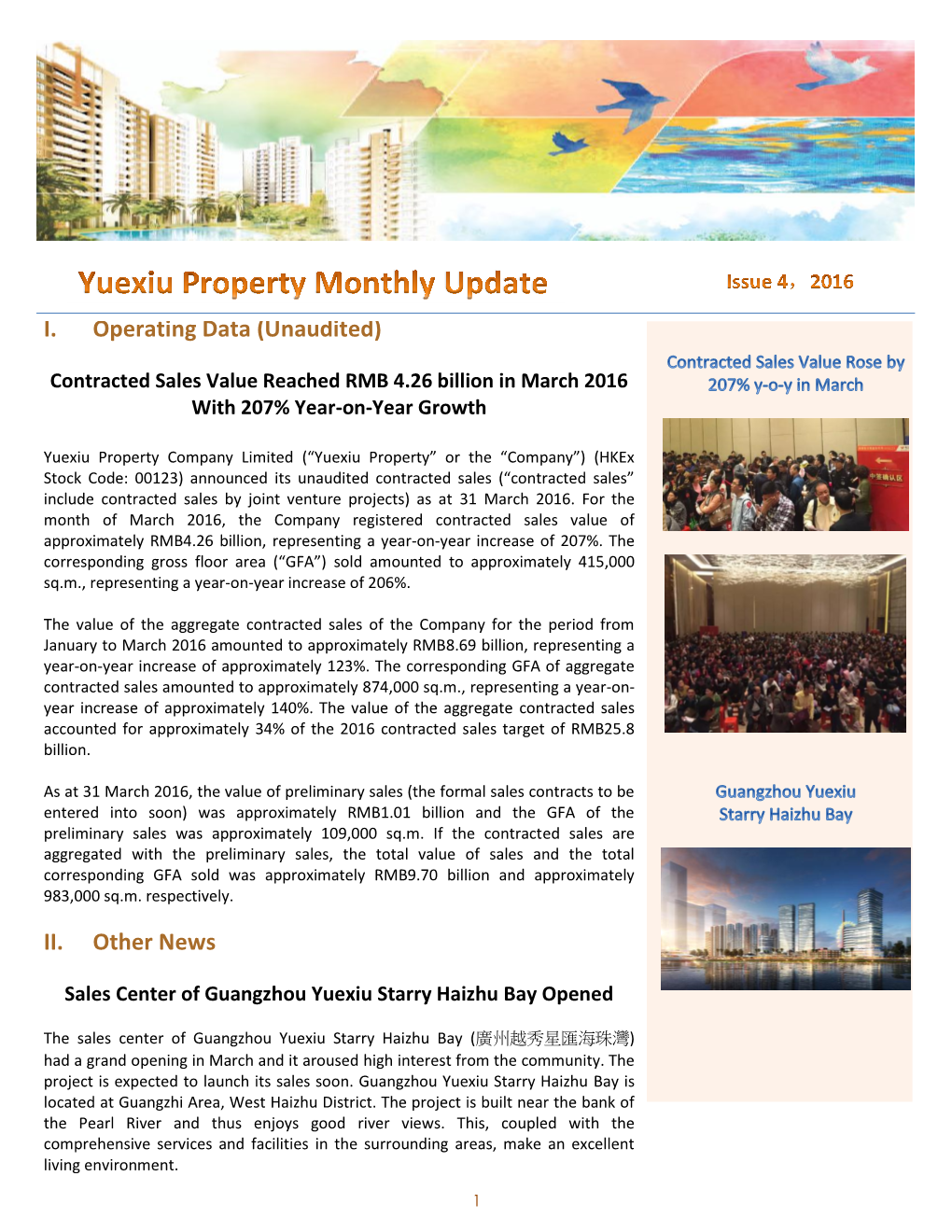Yuexiu Property Monthly Updates Issue 4, 2016