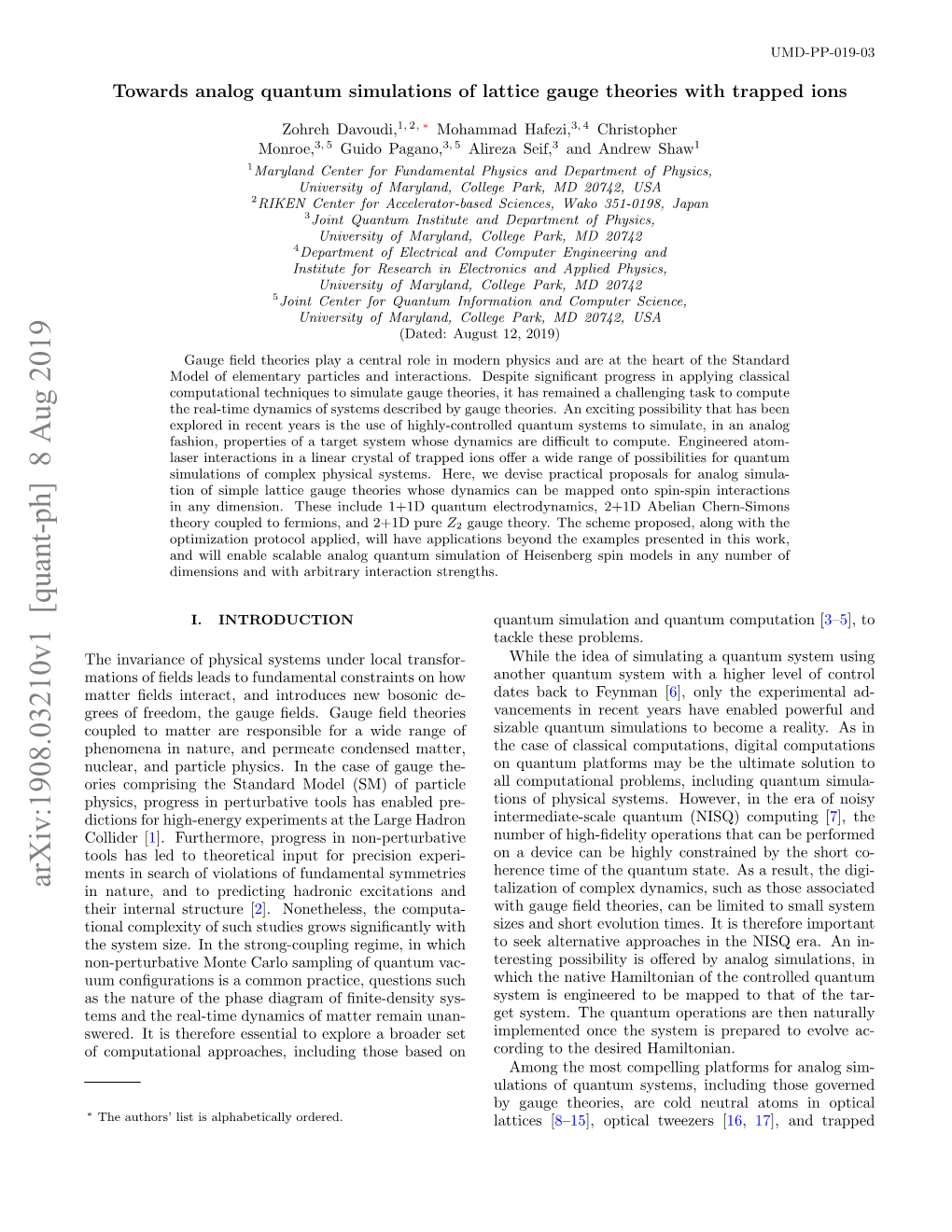 Arxiv:1908.03210V1 [Quant-Ph] 8 Aug 2019