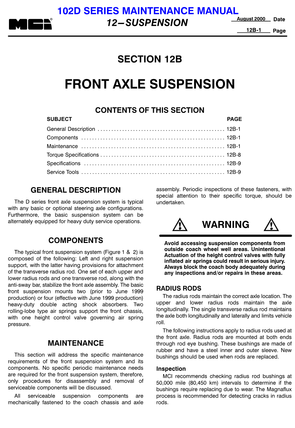 Front Axle Suspension, 12B 1