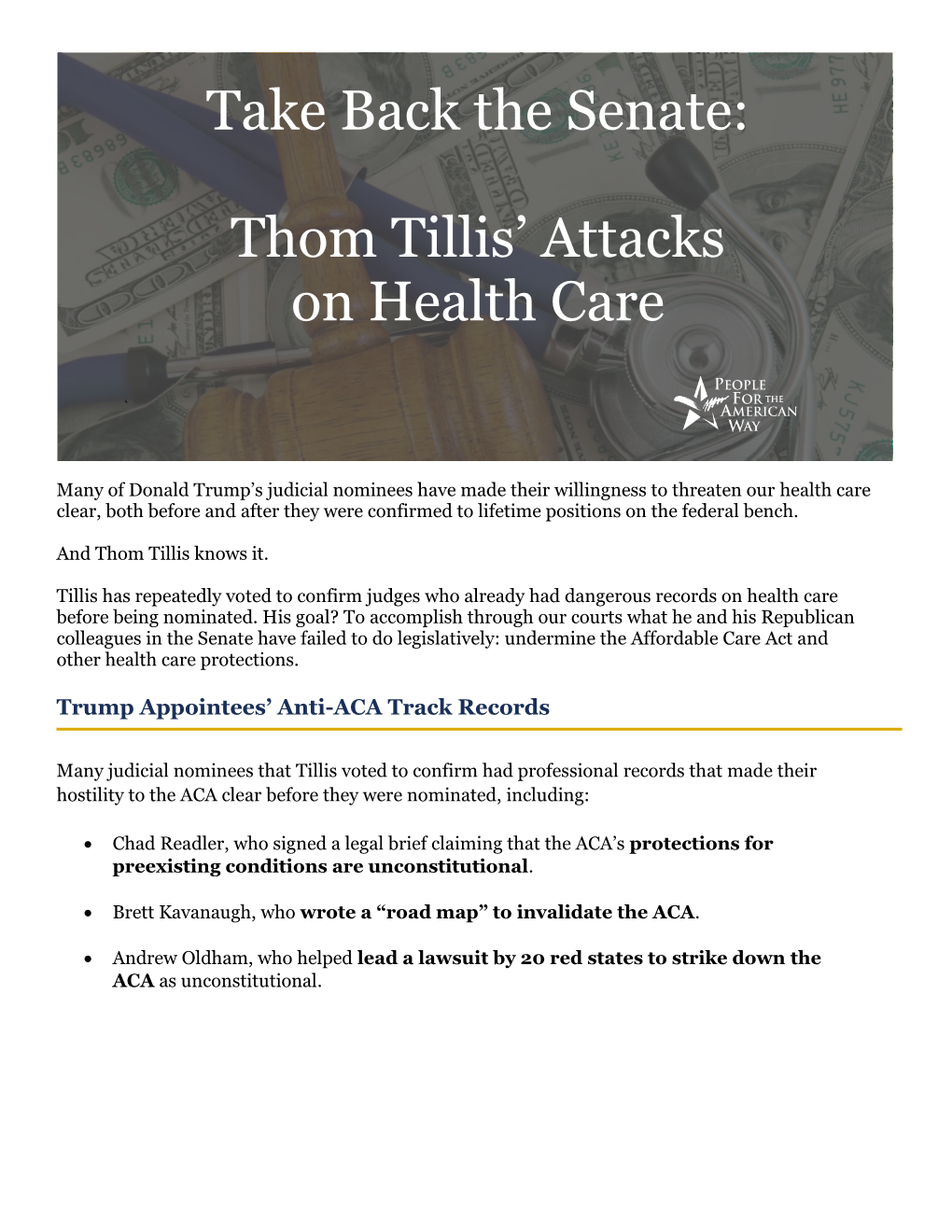 Thom Tillis' Attacks on Health Care