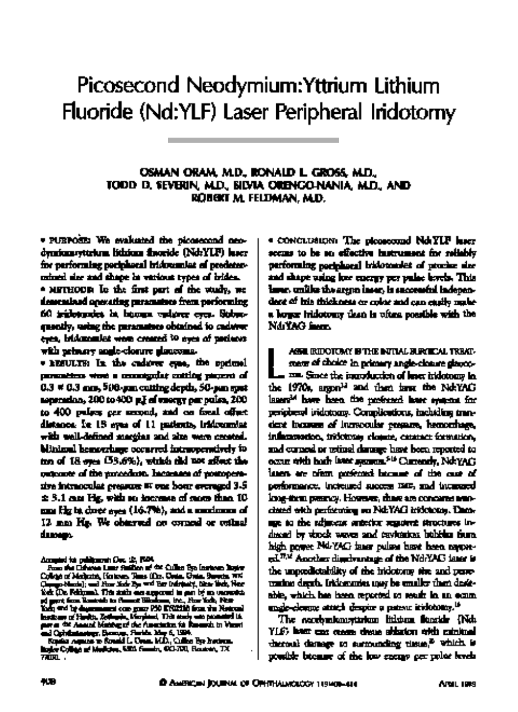 Picosecond Neodymium:Yttrium Lithium Fluoride (Nd:YLF) Laser Peripheral Iridotomy