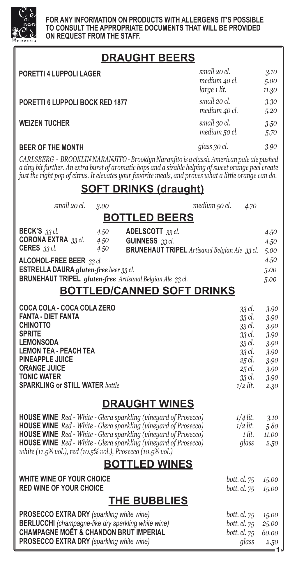 Draught Beers Soft Drinks