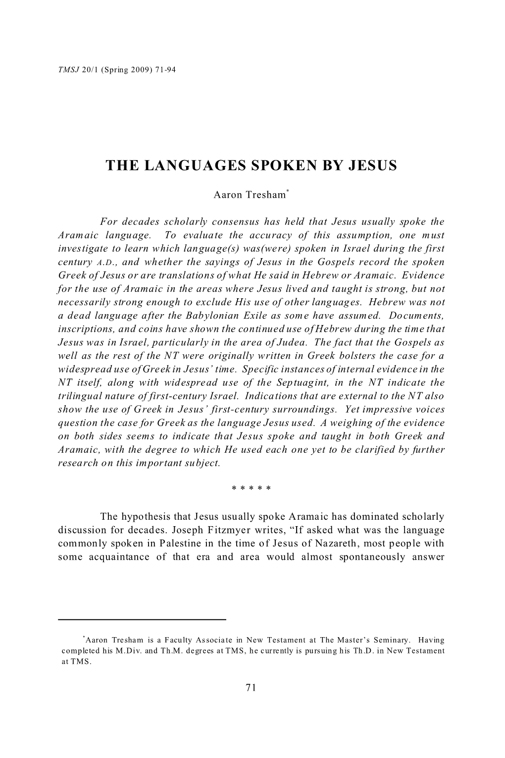 The Languages Spoken by Jesus