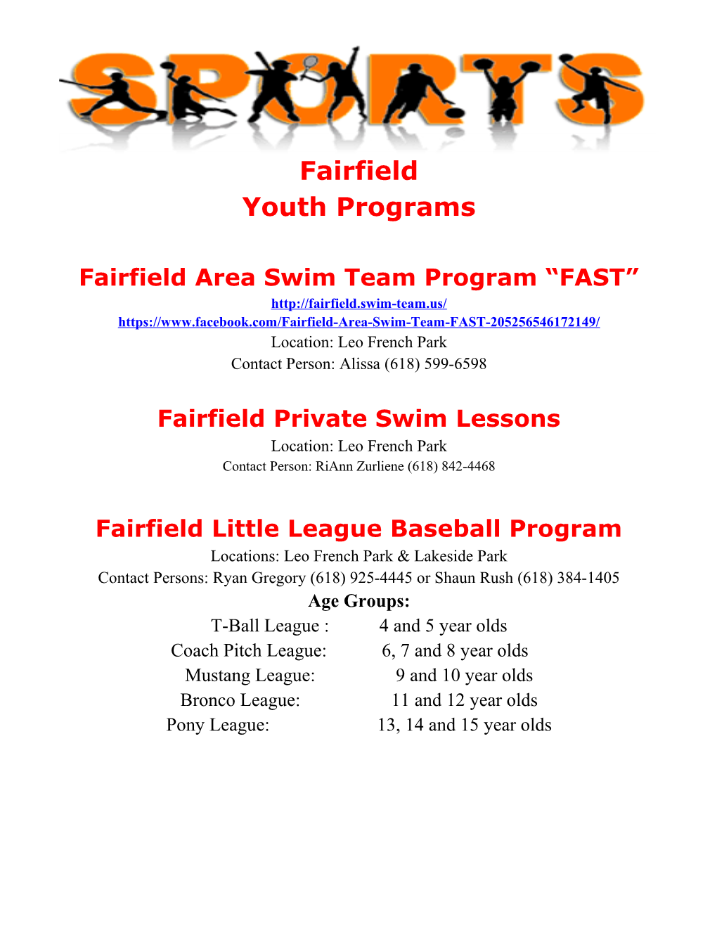 Fairfield Area Swim Team Program FAST