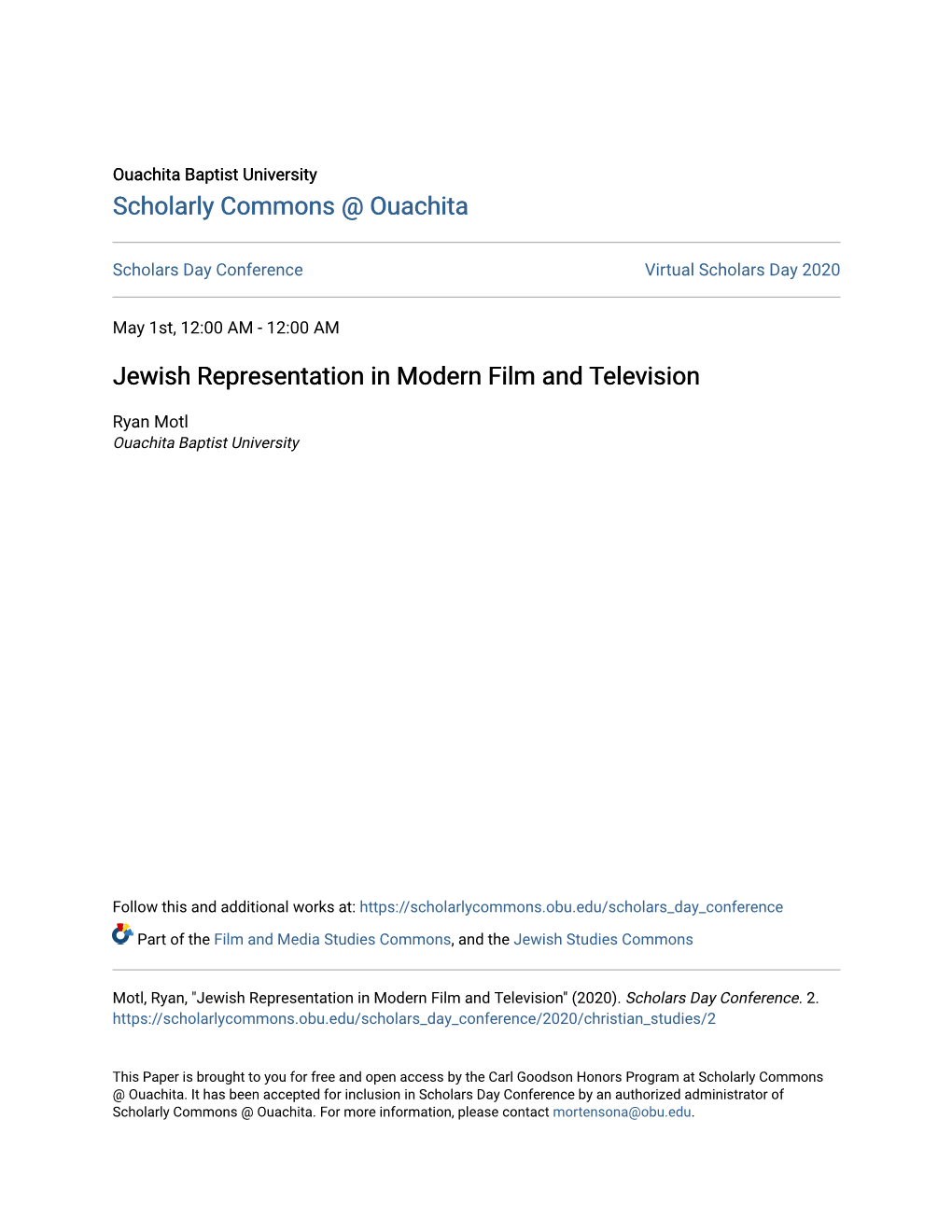 Jewish Representation in Modern Film and Television