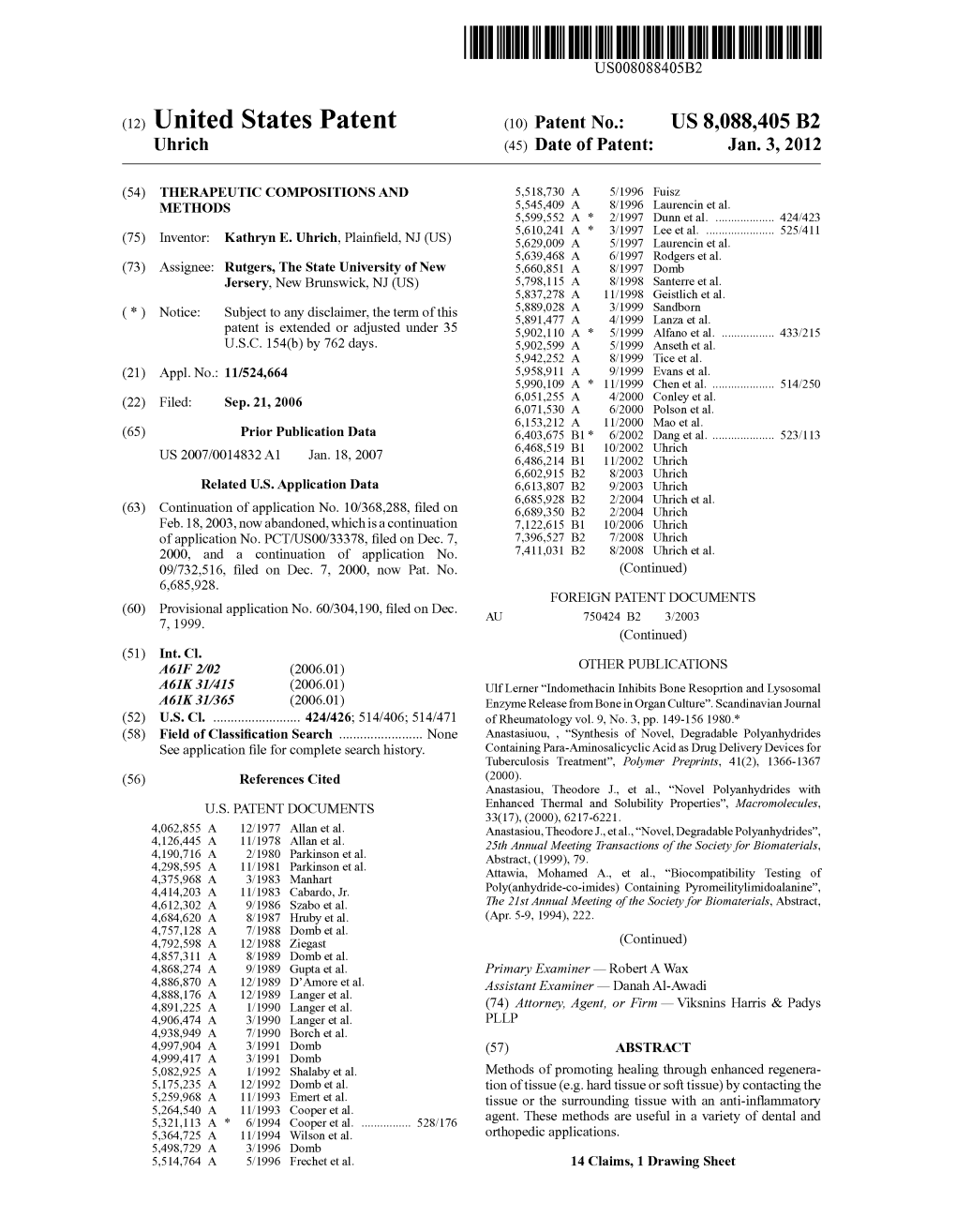 (12) United States Patent (10) Patent No.: US 8,088,405 B2