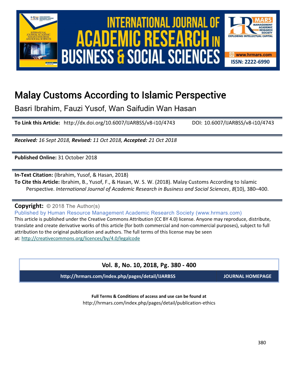 Malay Customs According to Islamic Perspective