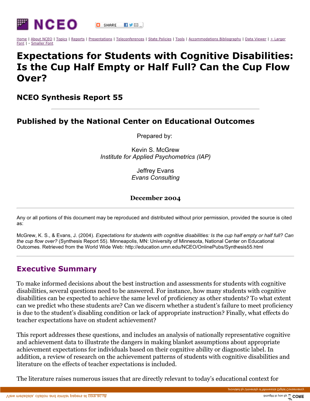 Expectations for Students with Cognitive Disabilities: Is the Cup Half Empty Or Half Full? Can the Cup Flow Over?