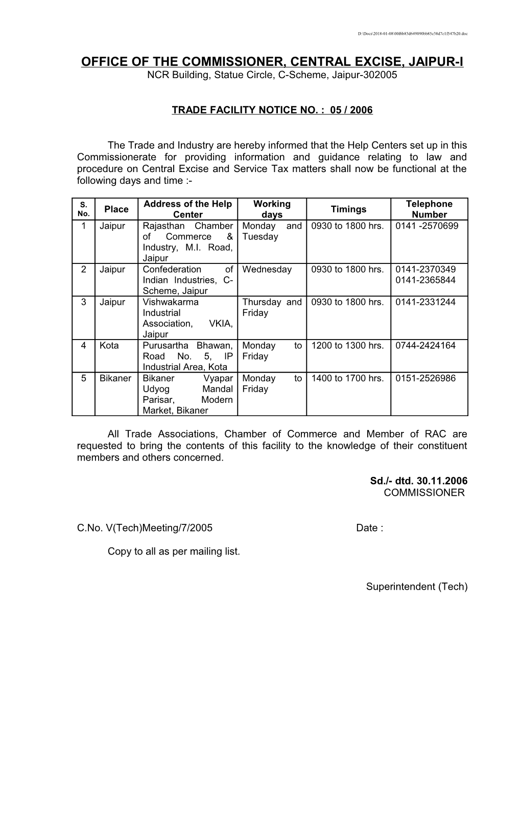 Office of the Commissioner, Central Excise, Jaipur-I