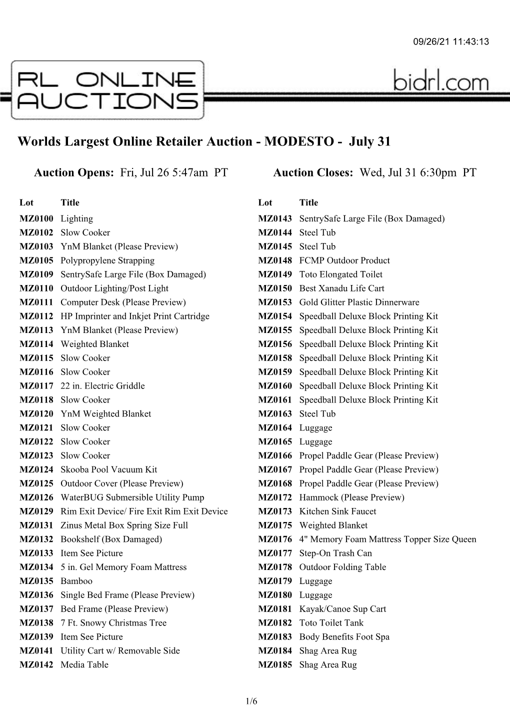 Worlds Largest Online Retailer Auction - MODESTO - July 31