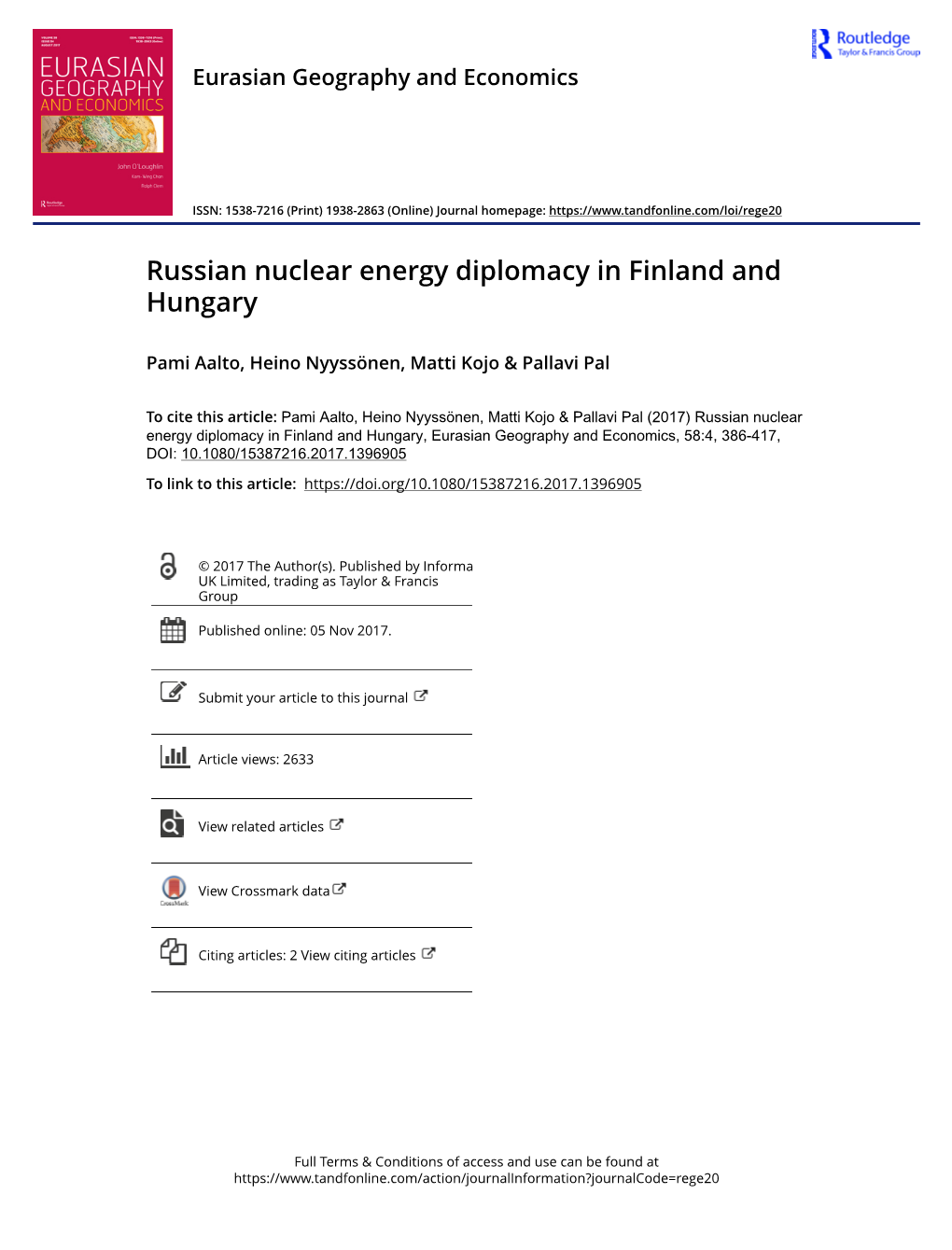 Russian Nuclear Energy Diplomacy in Finland and Hungary