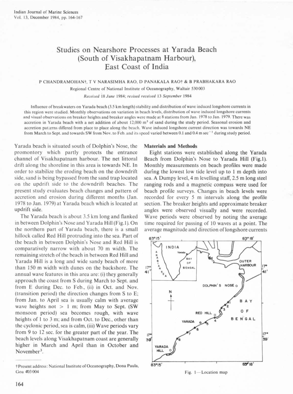 Studies on Nearshore Processes at Yarada Beach (South of Visakhapatnam Harbour), East Coast of India