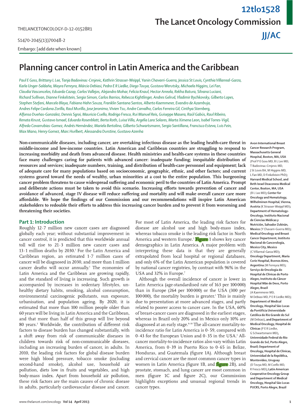 The Lancet Oncology Commission Planning Cancer Control in Latin America and the Caribbean JJ/AC 12Tlo1528