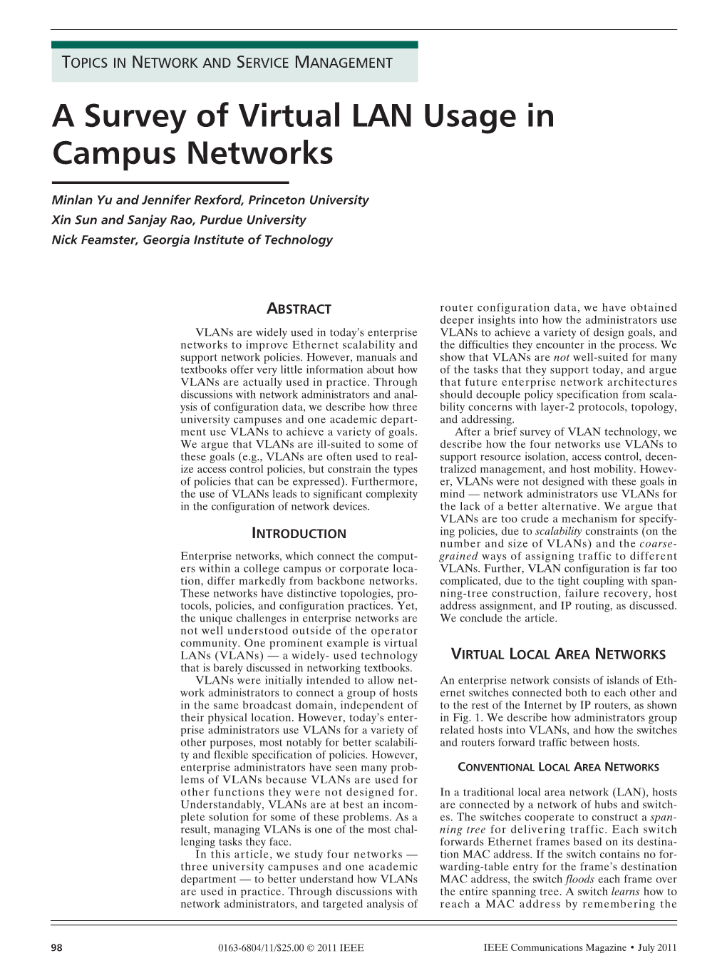 A Survey of Virtual LAN Usage in Campus Networks