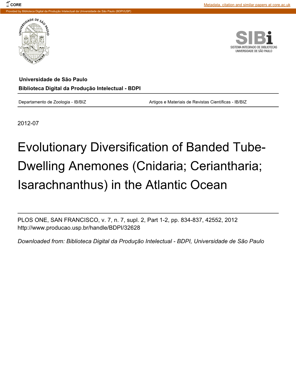 Evolutionary Diversification of Banded Tube- Dwelling Anemones (Cnidaria; Ceriantharia; Isarachnanthus) in the Atlantic Ocean