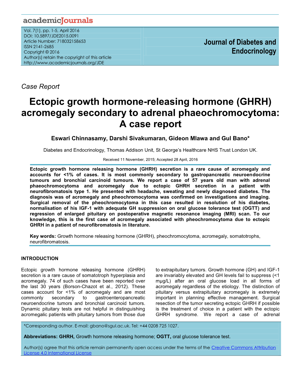 GHRH) Acromegaly Secondary to Adrenal Phaeochromocytoma: a Case Report