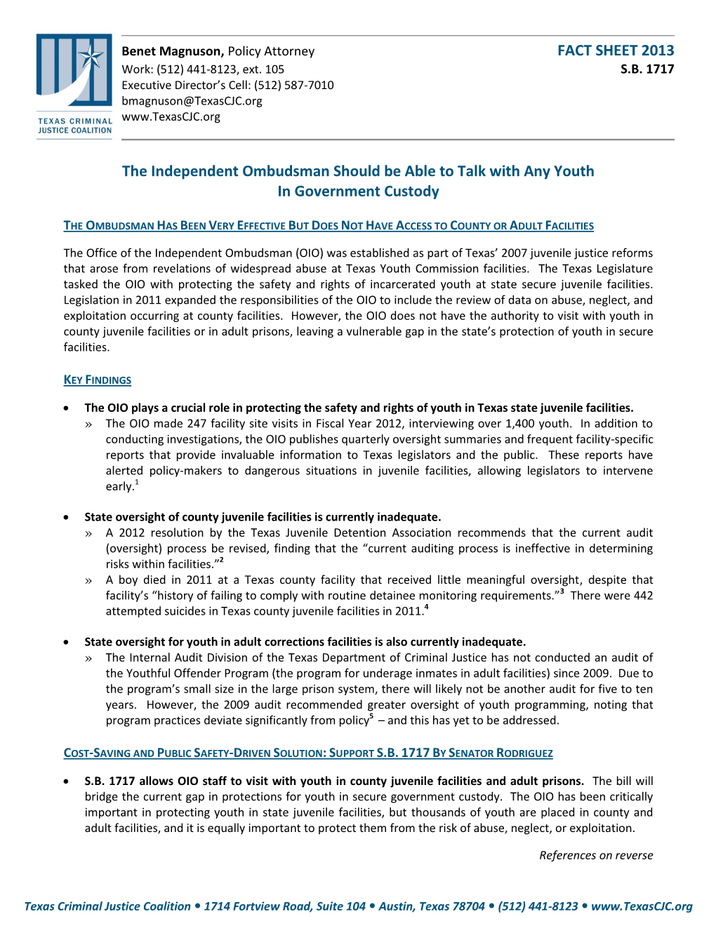 SB 1717 Fact Sheet (Juvenile Ombudsman)