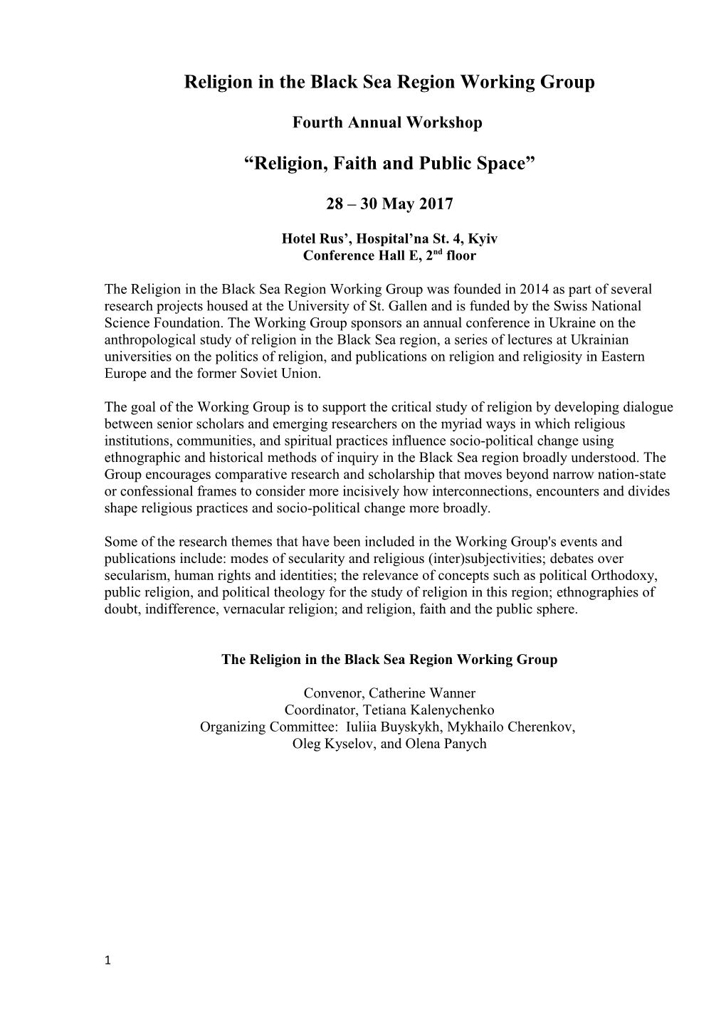 Religion in the Black Sea Region Working Group