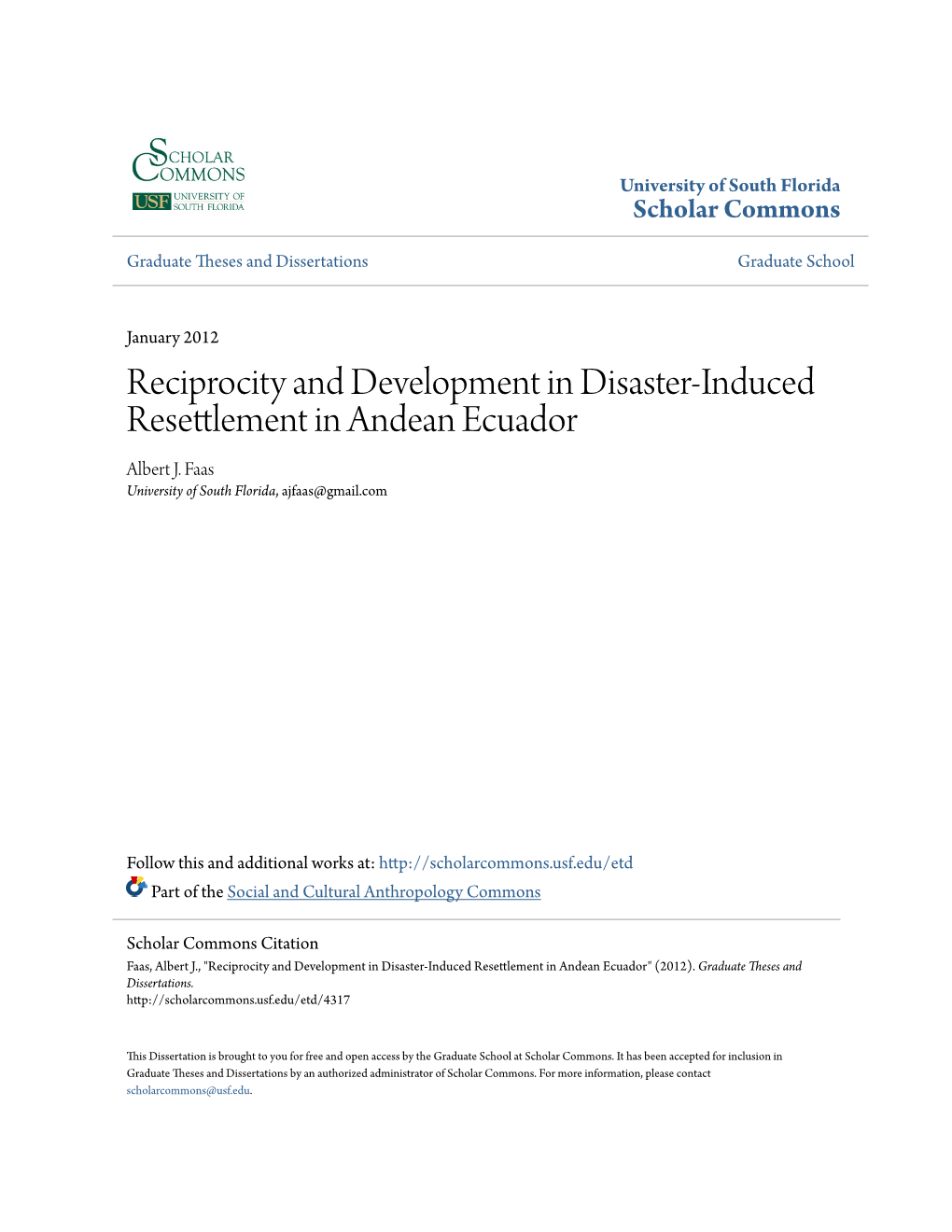 Reciprocity and Development in Disaster-Induced Resettlement in Andean Ecuador Albert J