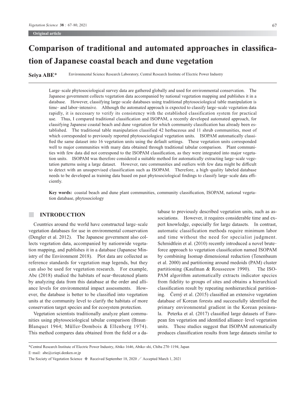 Tion of Japanese Coastal Beach and Dune Vegetation