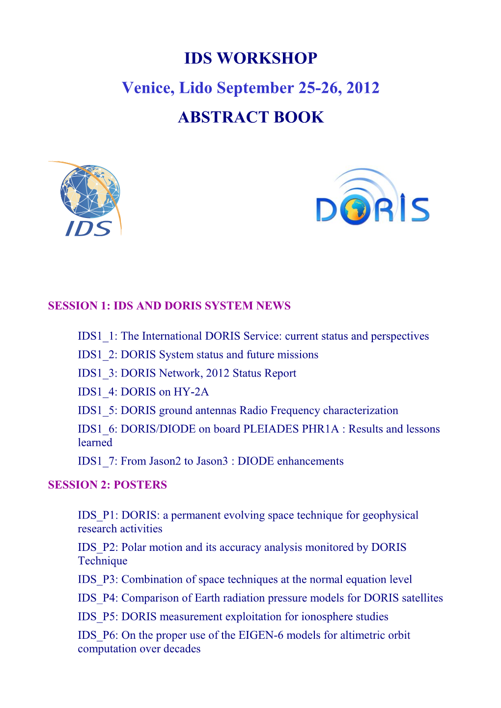 IDS Workshop 2012 Abstract Book