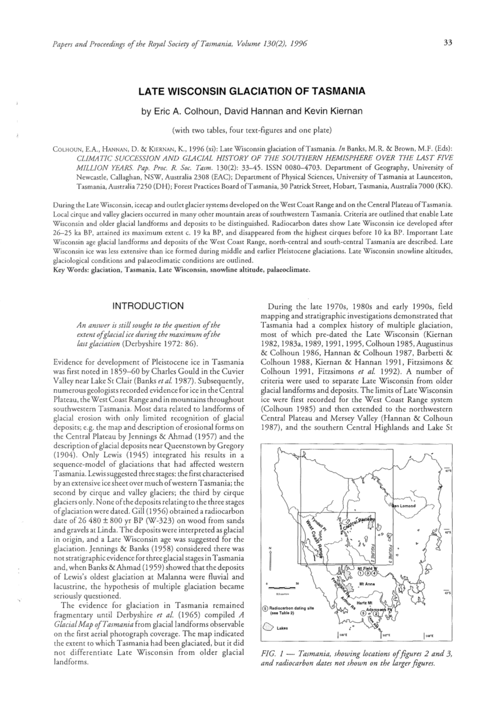 Late Wisconsin Glaciation of Tasmania