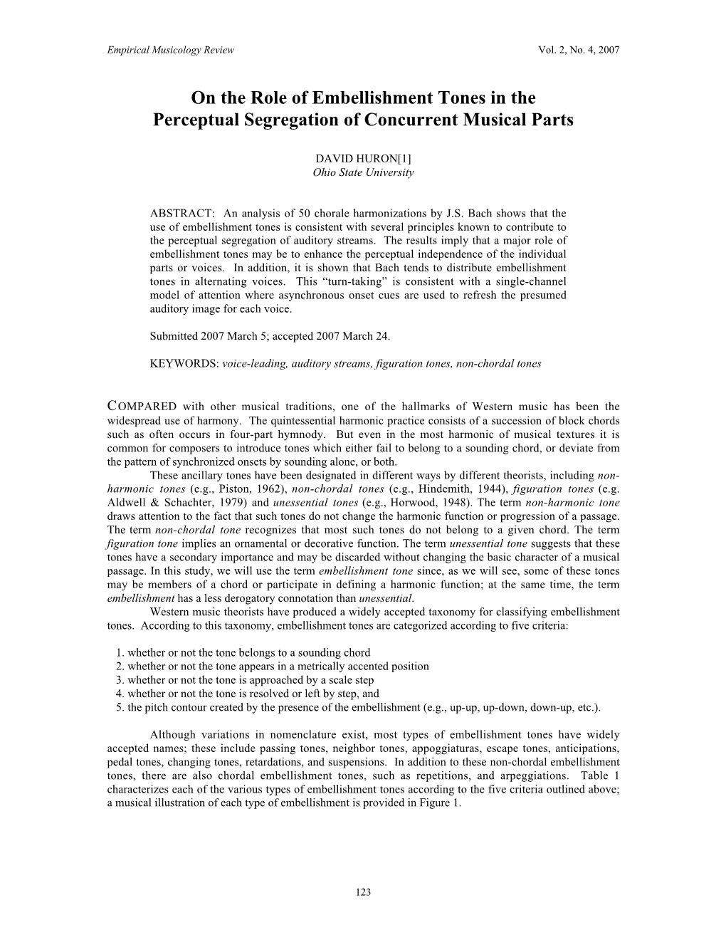 On the Role of Embellishment Tones in the Perceptual Segregation of Concurrent Musical Parts