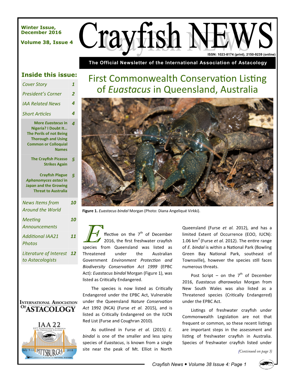 Crayfish News Volume 38 Issue 4: Page 1