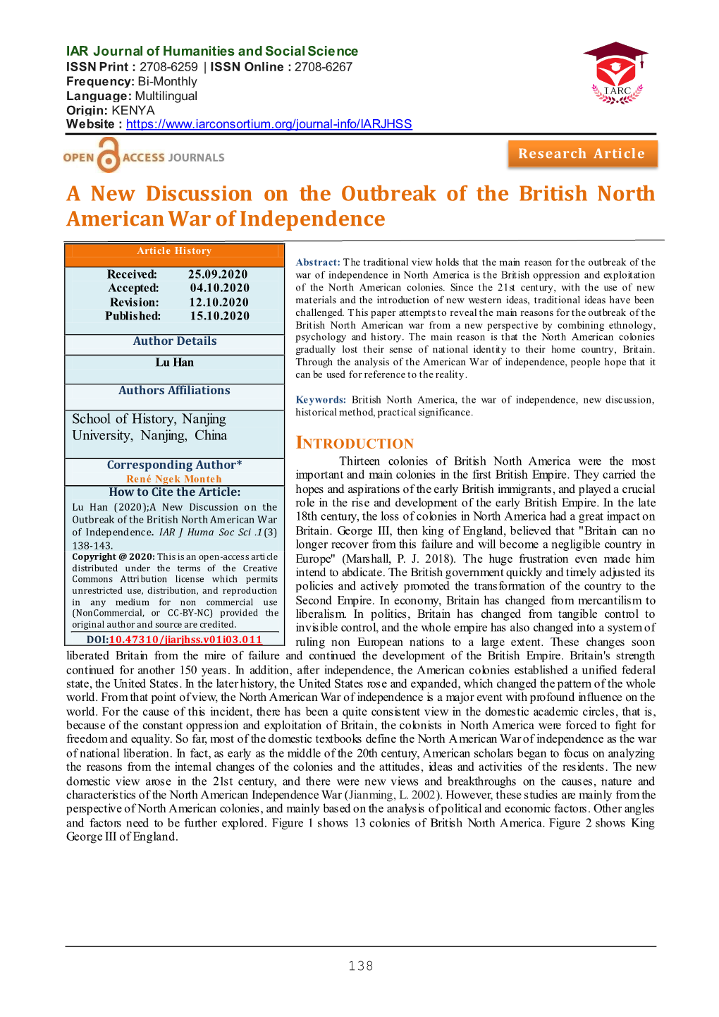 A New Discussion on the Outbreak of the British North American War of Independence