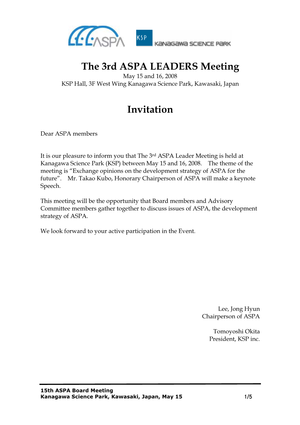 The 3Rd ASPA LEADERS Meeting Invitation