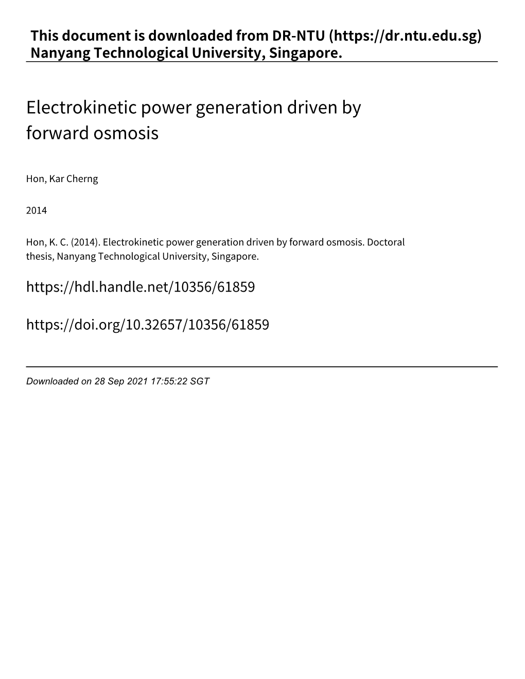 Electrokinetic Power Generation Driven by Forward Osmosis