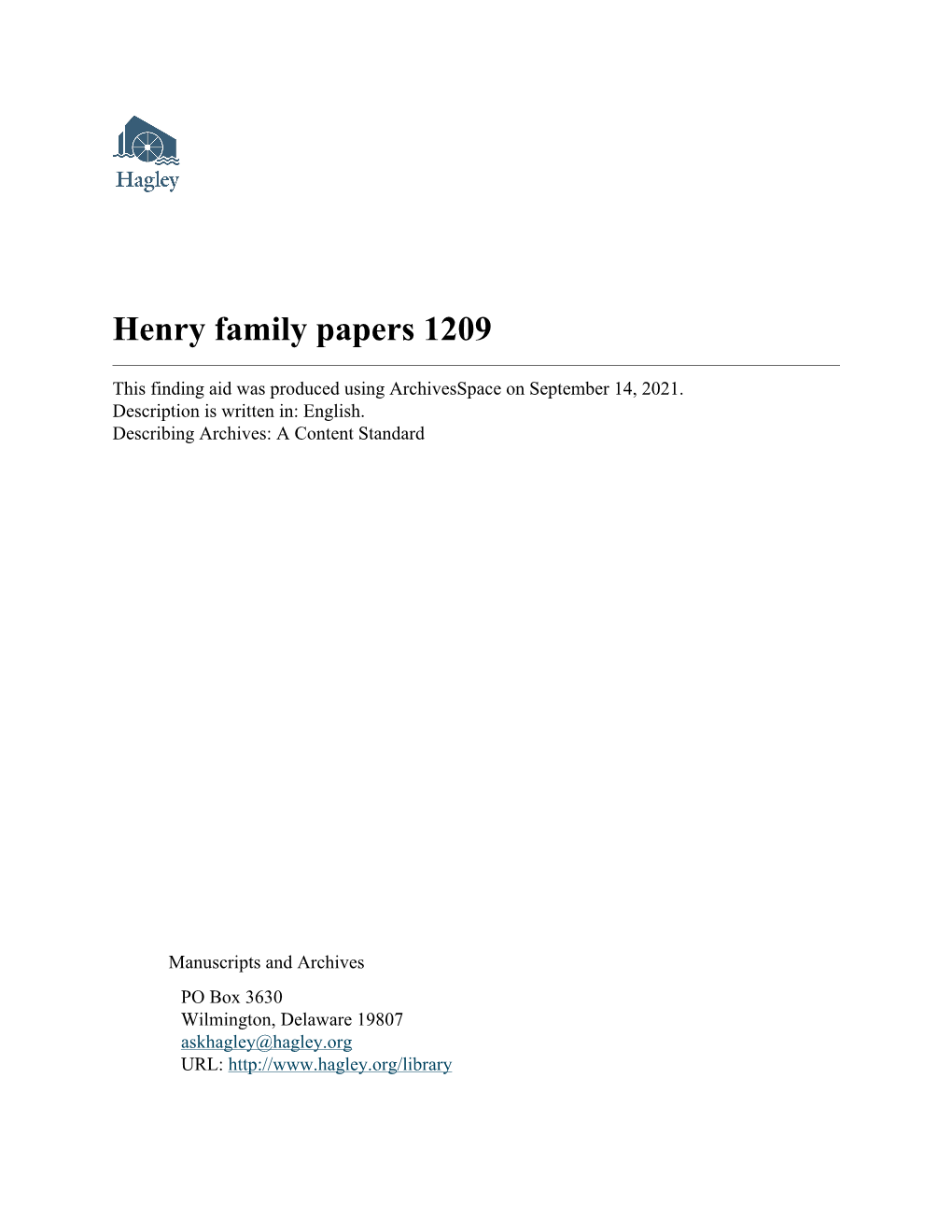 Henry Family Papers 1209