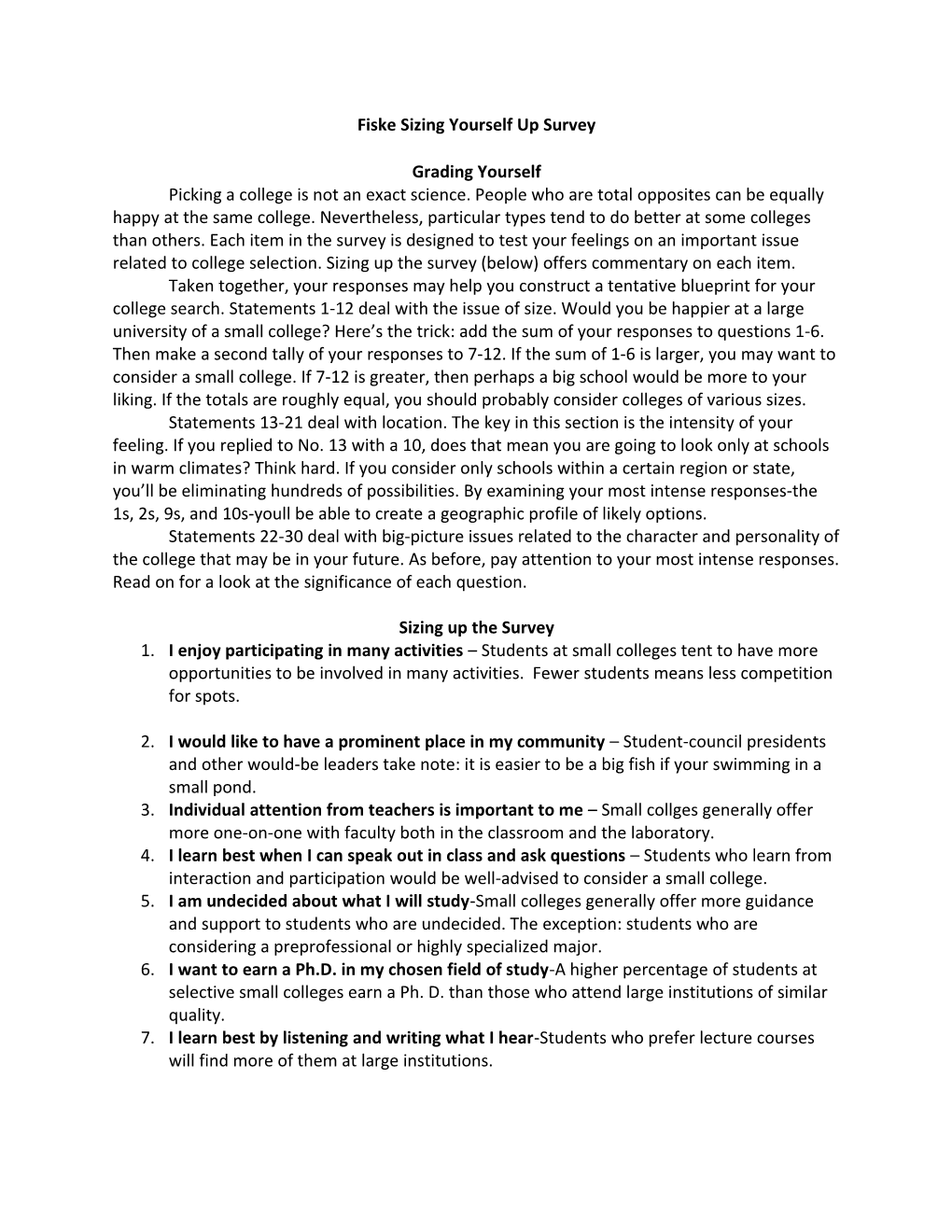 Fiske Sizing Yourself up Survey