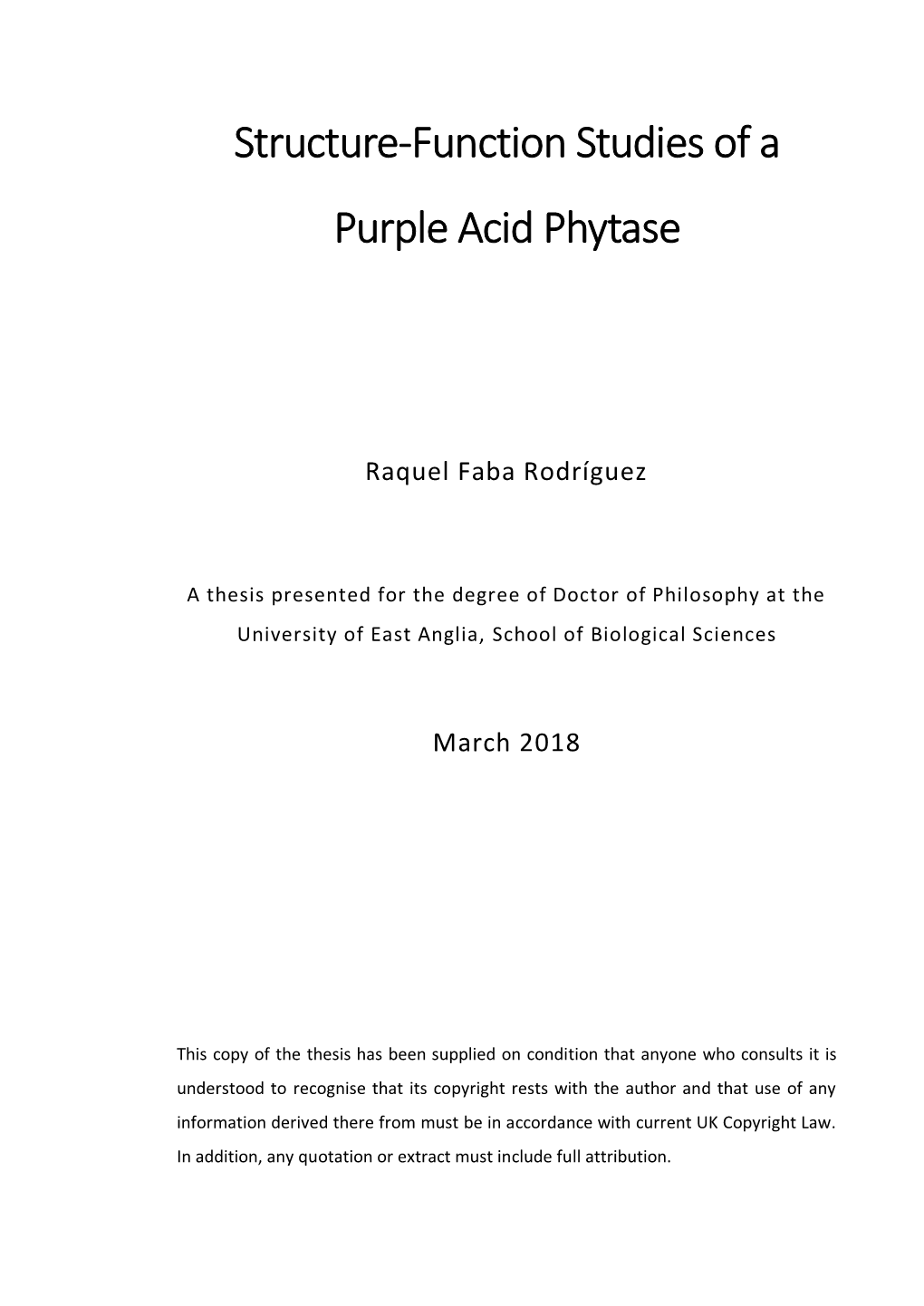 Structure-Function Studies of a Purple Acid Phytase