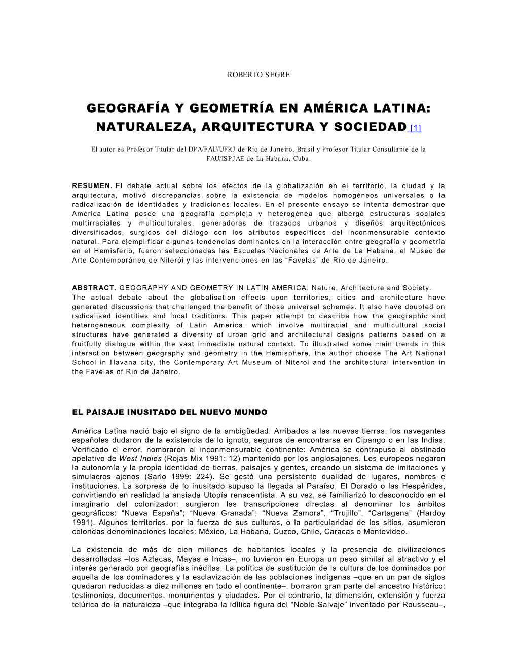 Geografía Y Geometría En América Latina: Naturaleza, Arquitectura Y Sociedad [1]