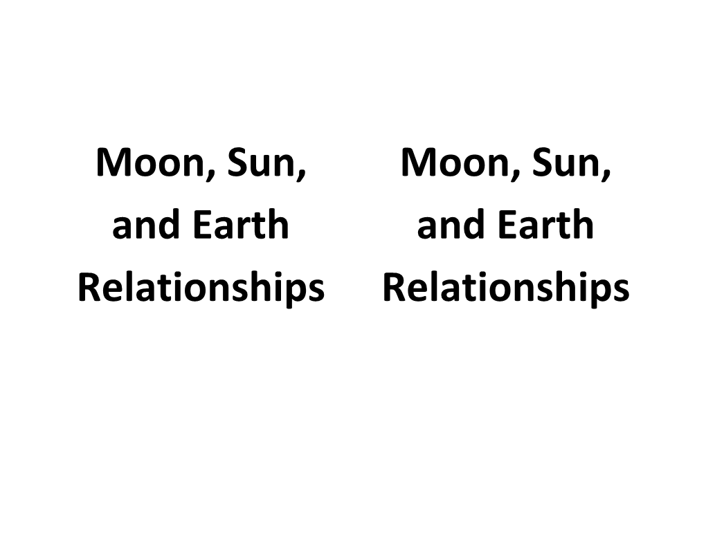 Moon, Sun, and Earth Relationships Moon, Sun, and Earth Relationships